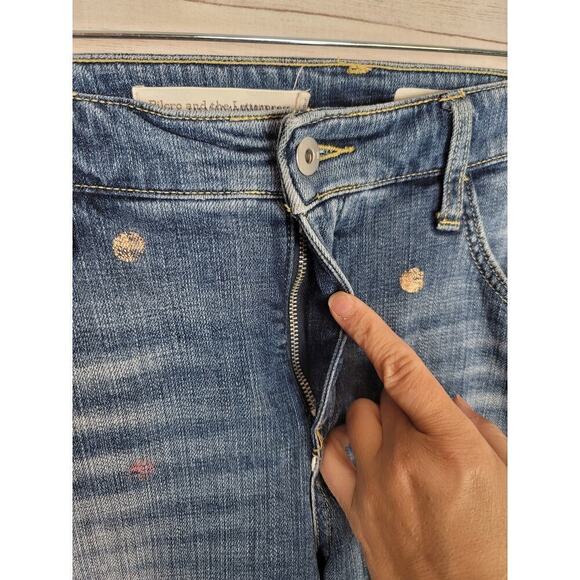 PILCRO POLKA DOT METALLIC HYPHEN STRAIGHT LEG JEANS, SZ 31 - Picture 3 of 15